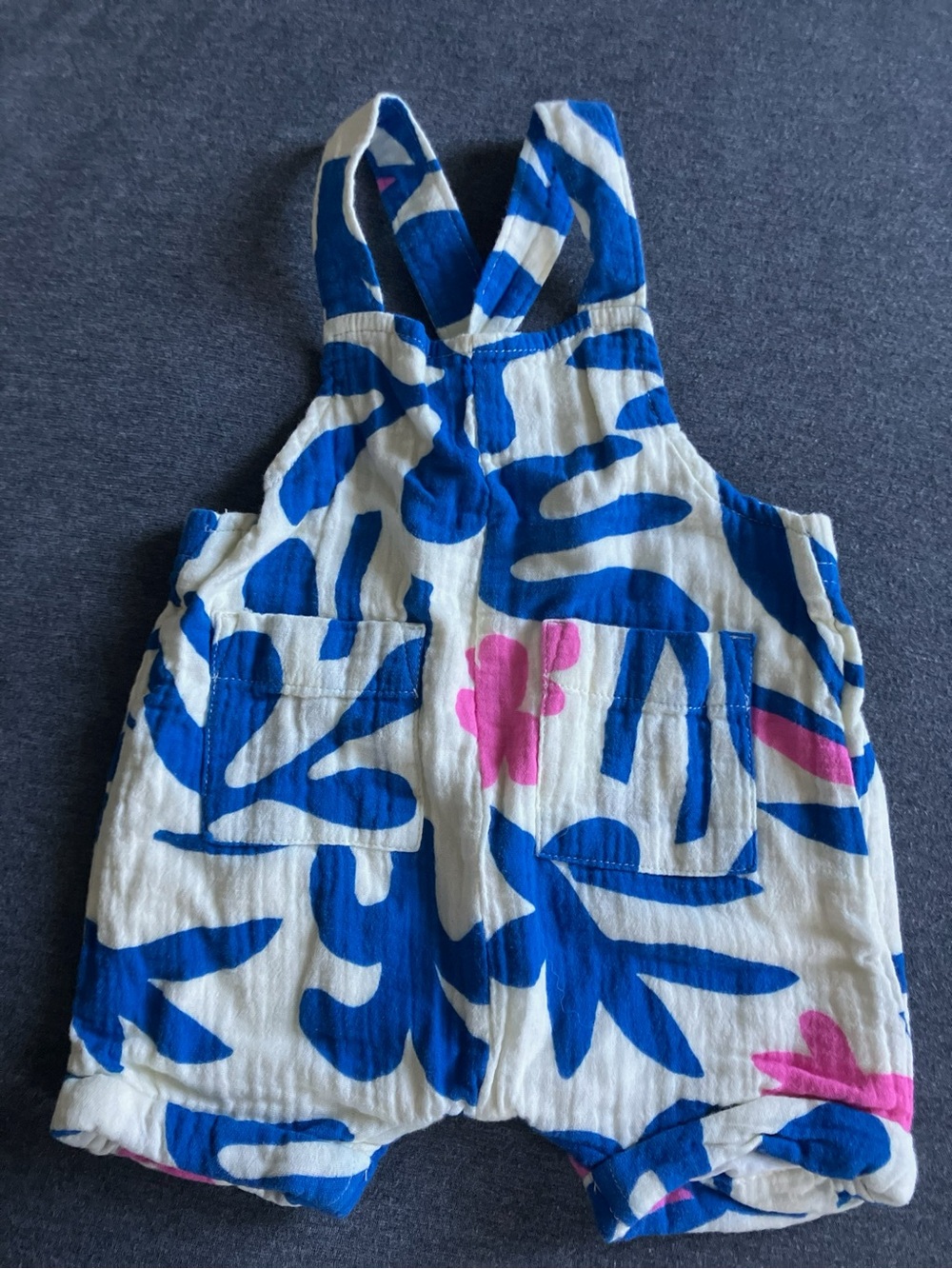 Hanna Andersson Gauze Blue and White Baby Romper 0-3 Months